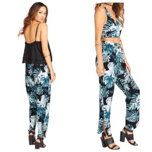 Show Me Your MuMu SMYM tropical teal Monstera palm Banana Side Split pants Small